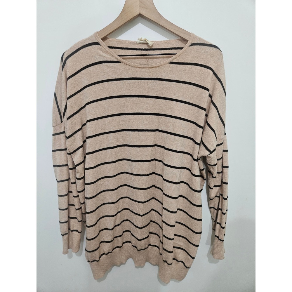 Ninexis Tan Black Striped Long Sleeve Oversized Sweater CWOSWL067 ML